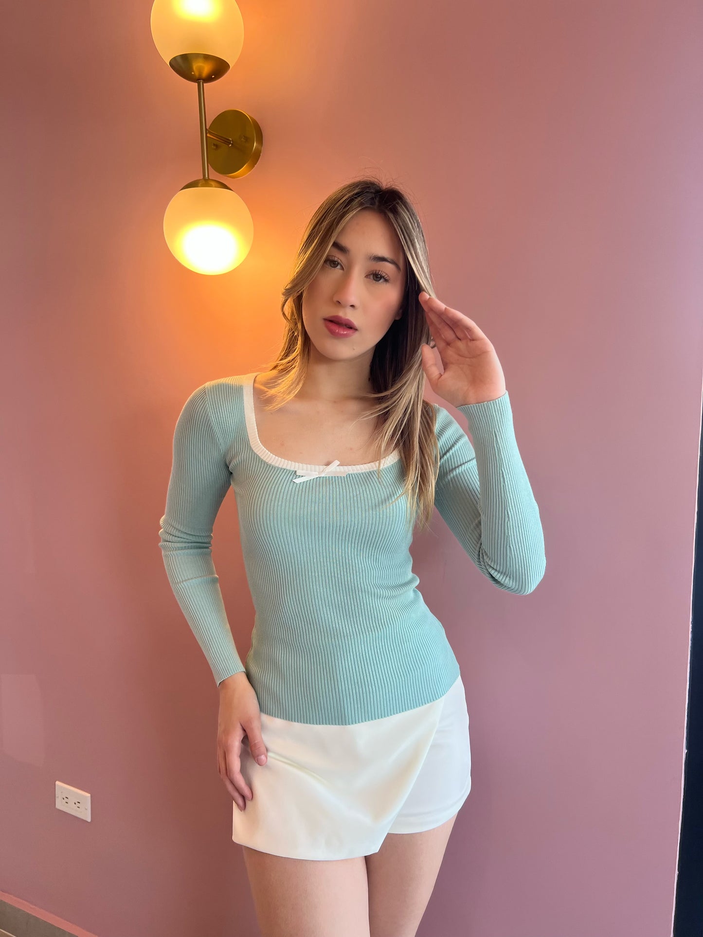 Blusa azul con moño #10938