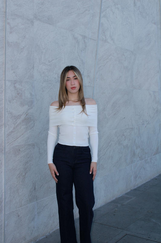 Blusa, suéter of Shoulder, con botones blanca #11577￼