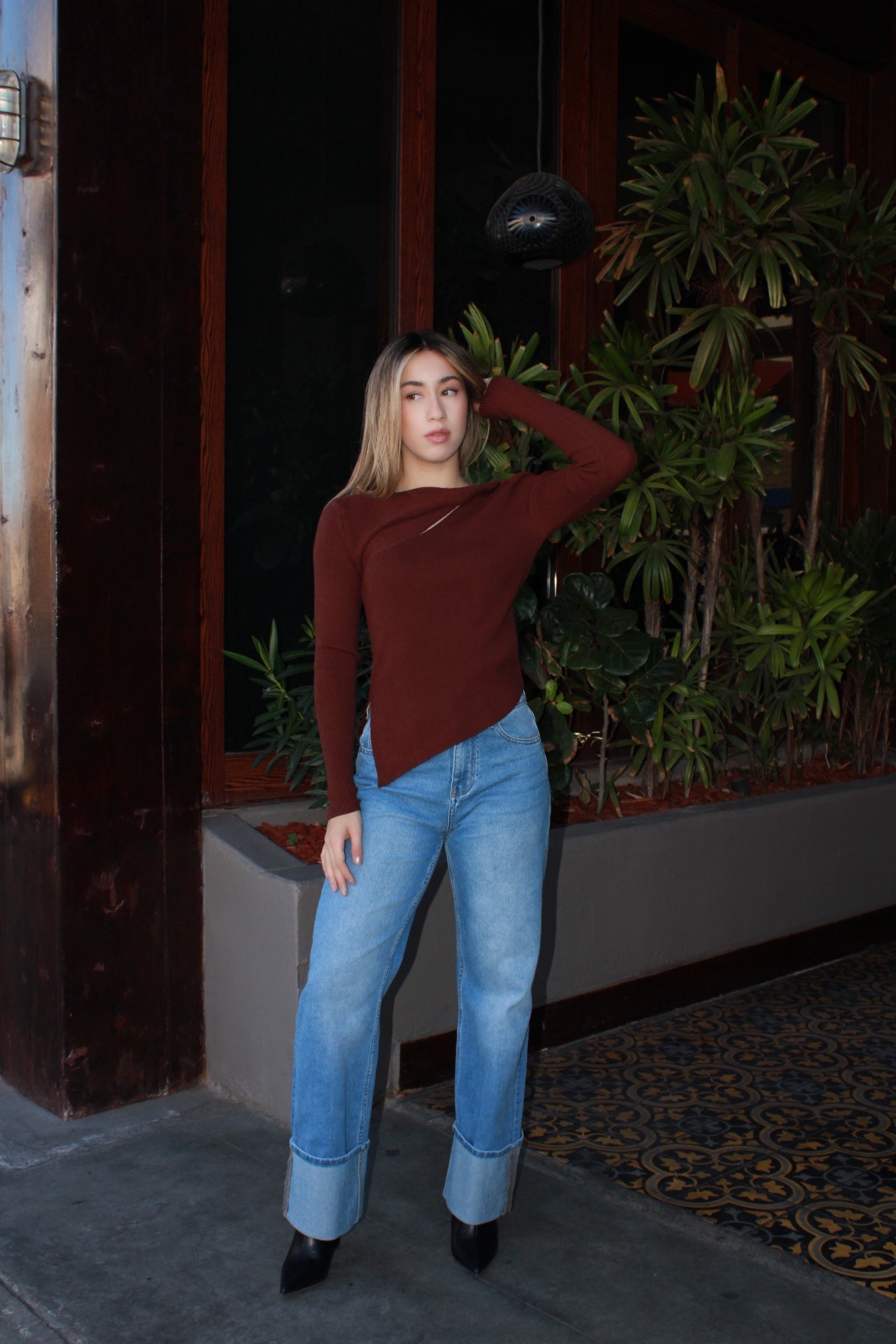 Blusa café asimétrica #11573