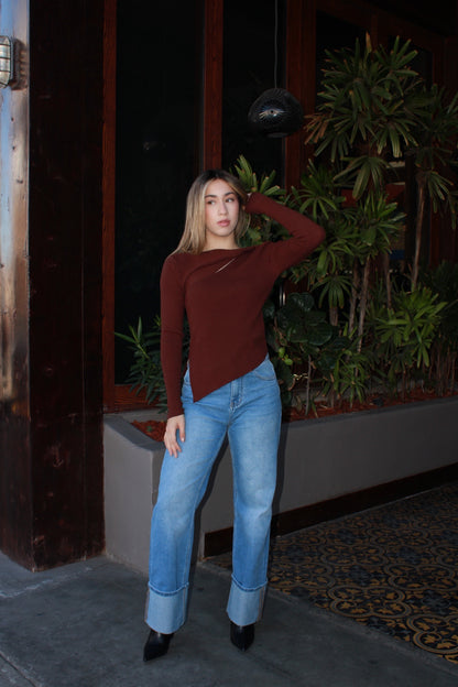 Blusa café asimétrica #11573