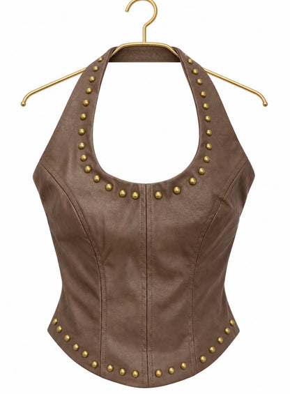 Top cafe halter de cuero #12042