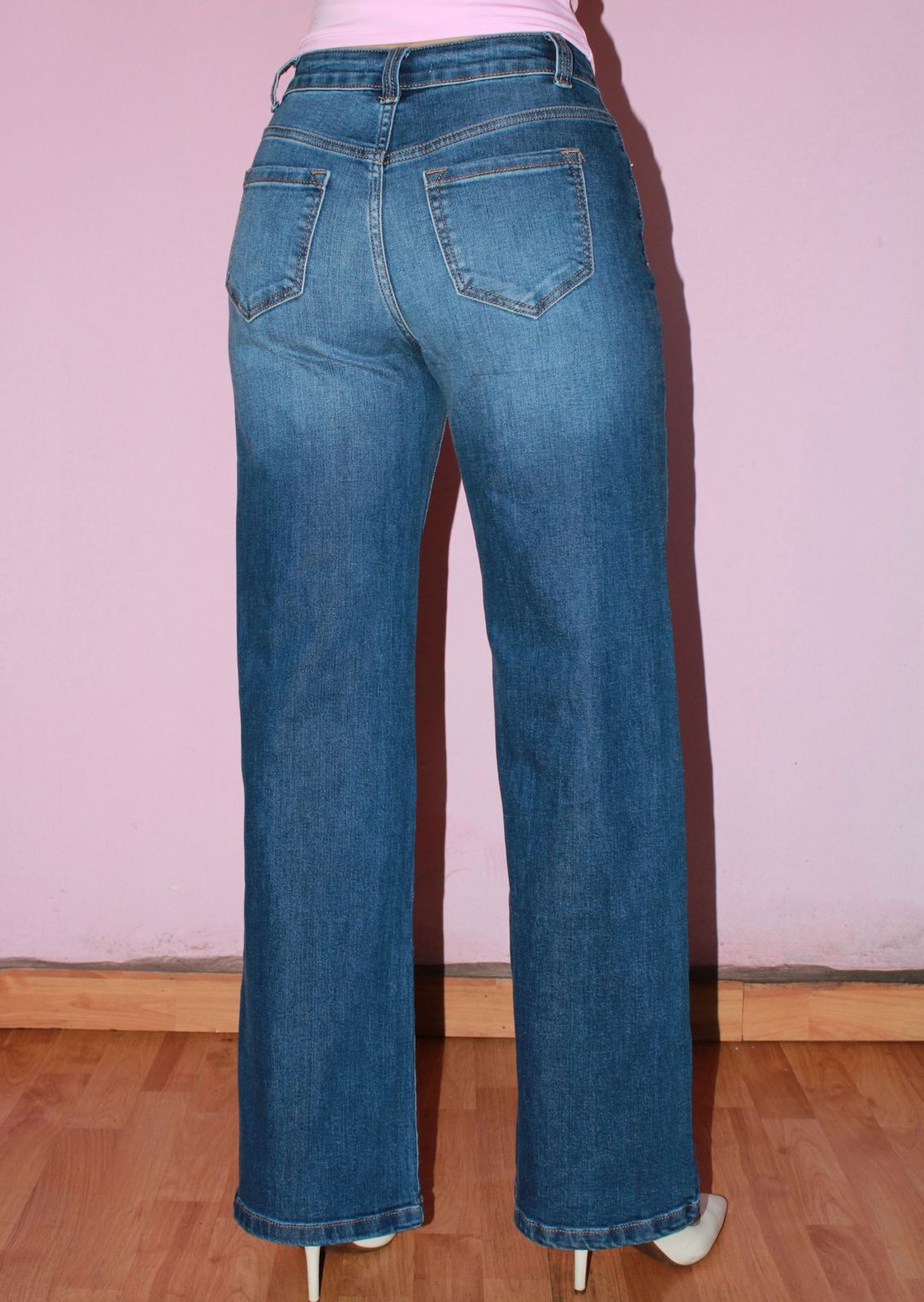 Jeans, azul, medio tiro, alto ancho #11754