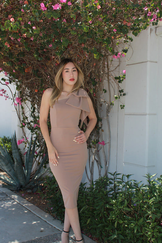 Vestido mocha con moño #11214