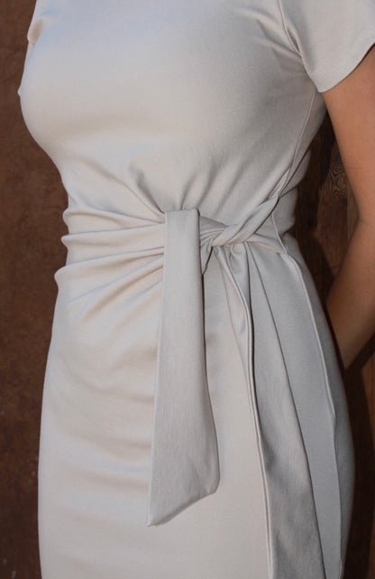 Vestido beige c nudo midi #11261