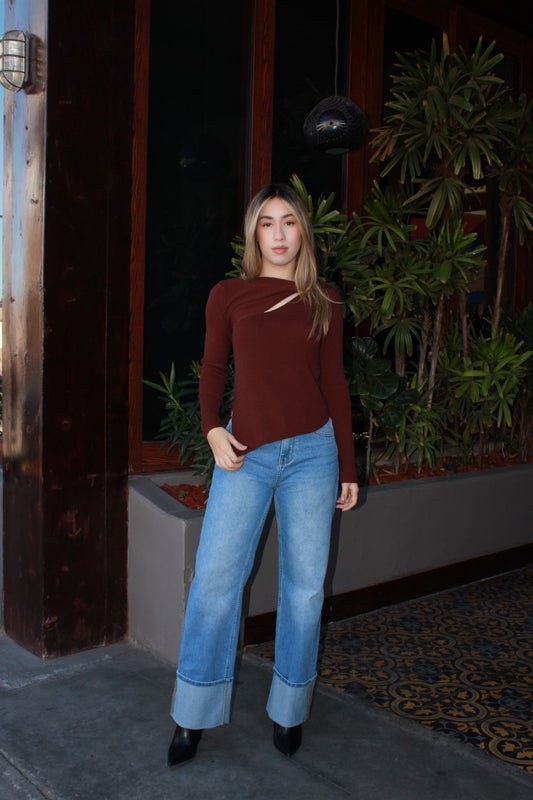 Blusa café asimétrica #11573