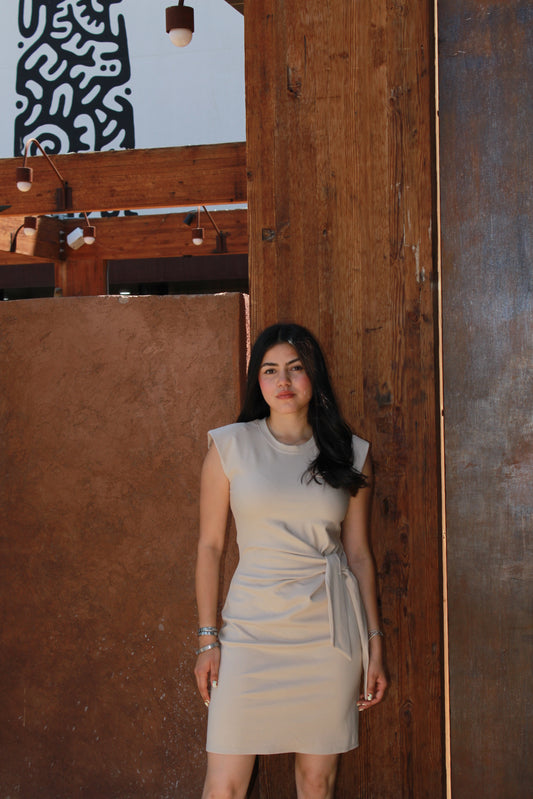 Vestido beige c nudo corto #11263