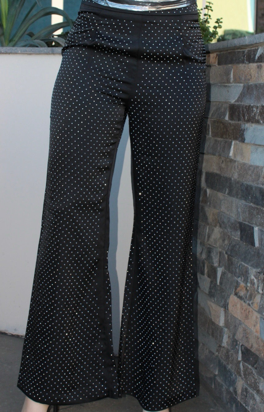Pantalón negro, satín con piedras #11658￼