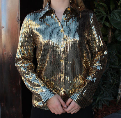 Blusa de botones lentejuelas dorada #11639