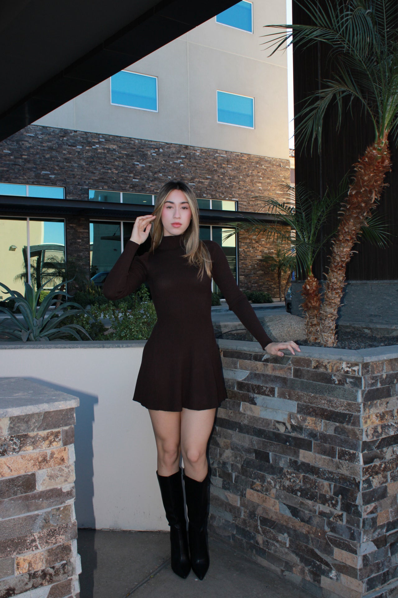 Vestido cafe corte A corto #11594