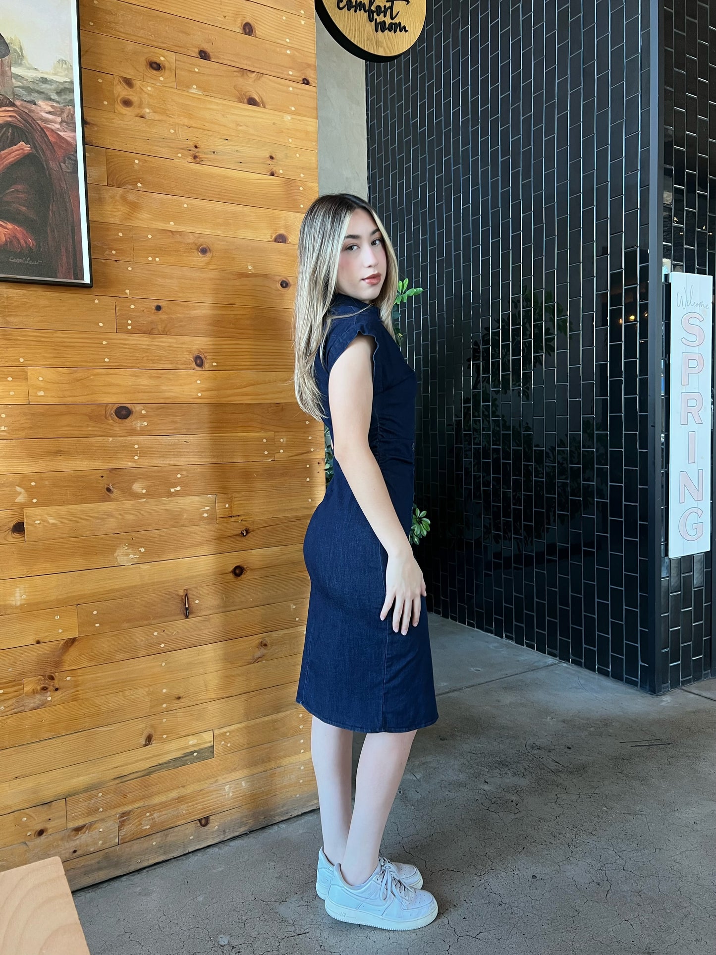 Vestido mezclilla con botones plateados #11845￼