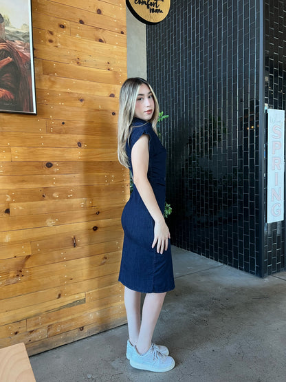 Vestido mezclilla con botones plateados #11845￼