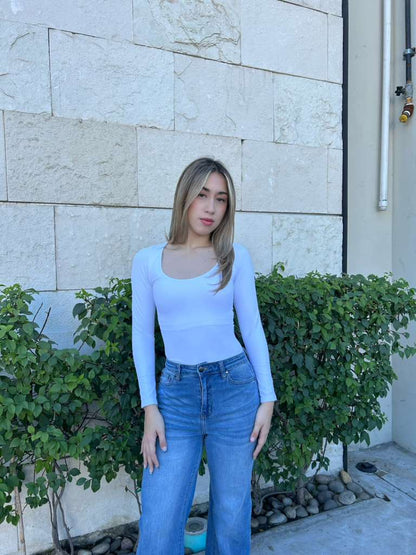 Panty, blusa, blanca, cuello u manga larga #11532