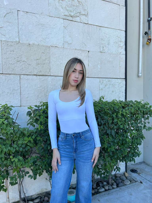 Panty, blusa, blanca, cuello u manga larga #11532