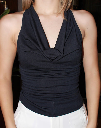 Blusa halter azul marino muy oscuro #11441