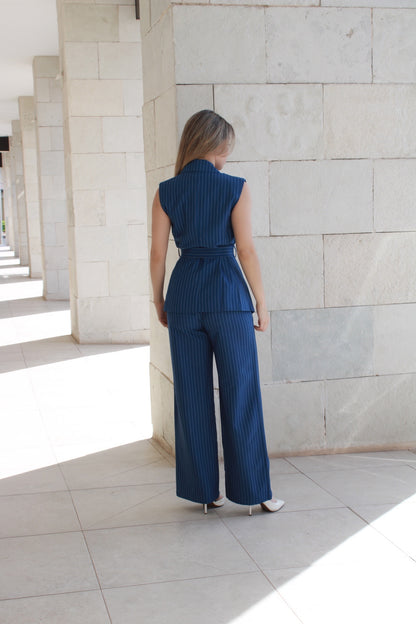 Set formal de chaleco azul c rayas #10102