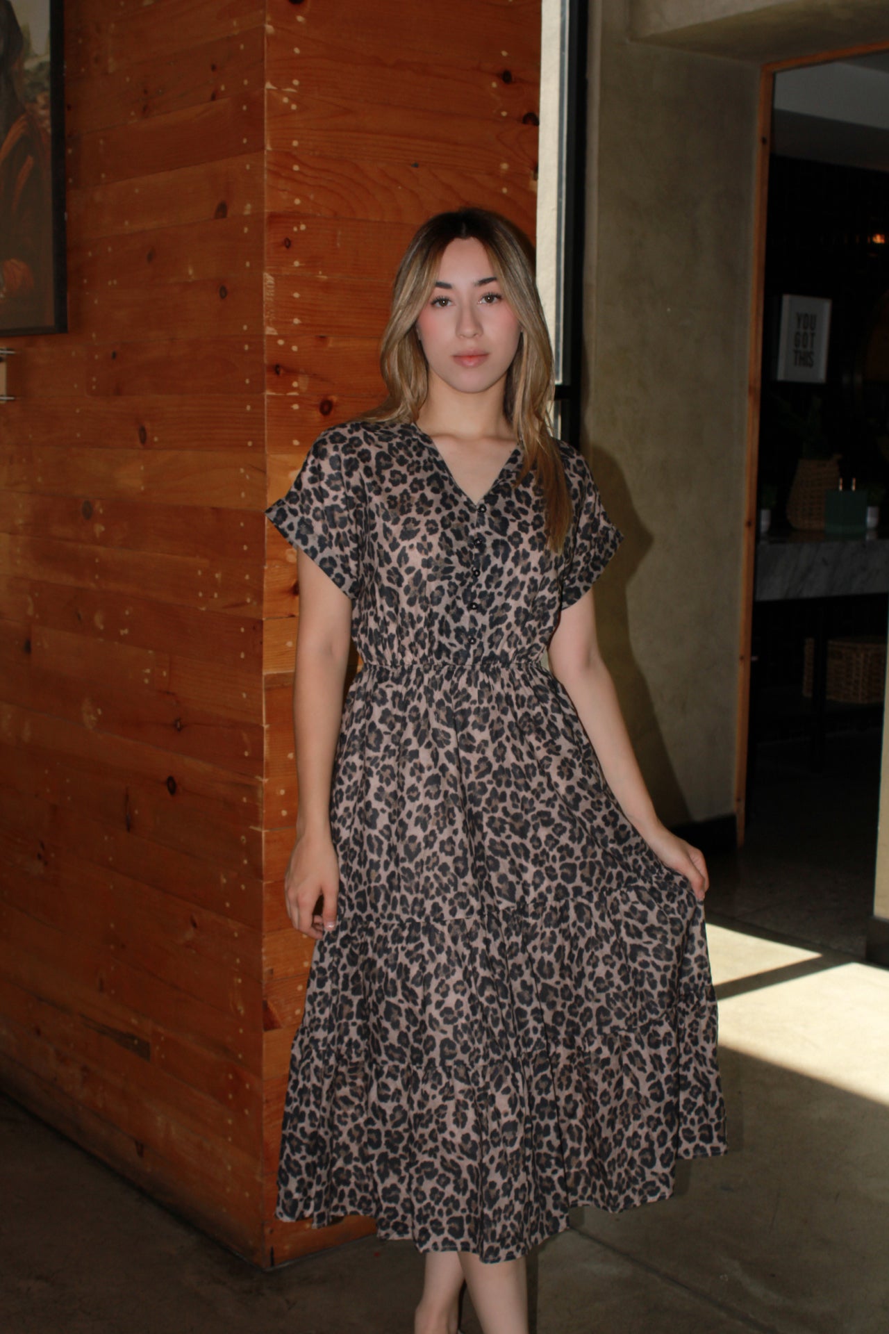 Vestido animal print midi c elástico #11313