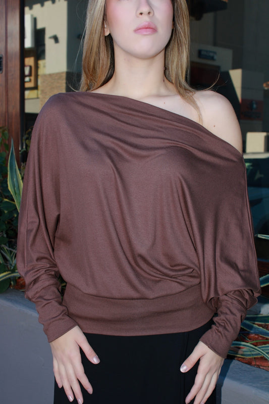 Blusa café bonbacha hombro descubierto #11573