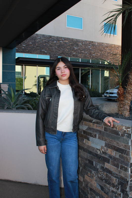 Chamarra tipo piel café-gris #11685