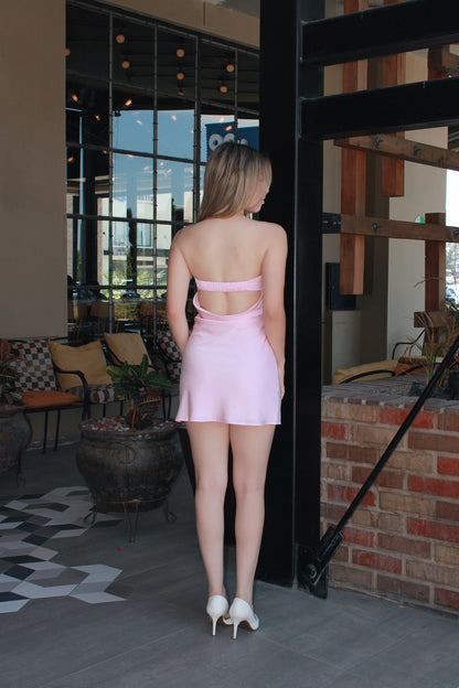 Vestido rosa pastel satinado strapless #11273