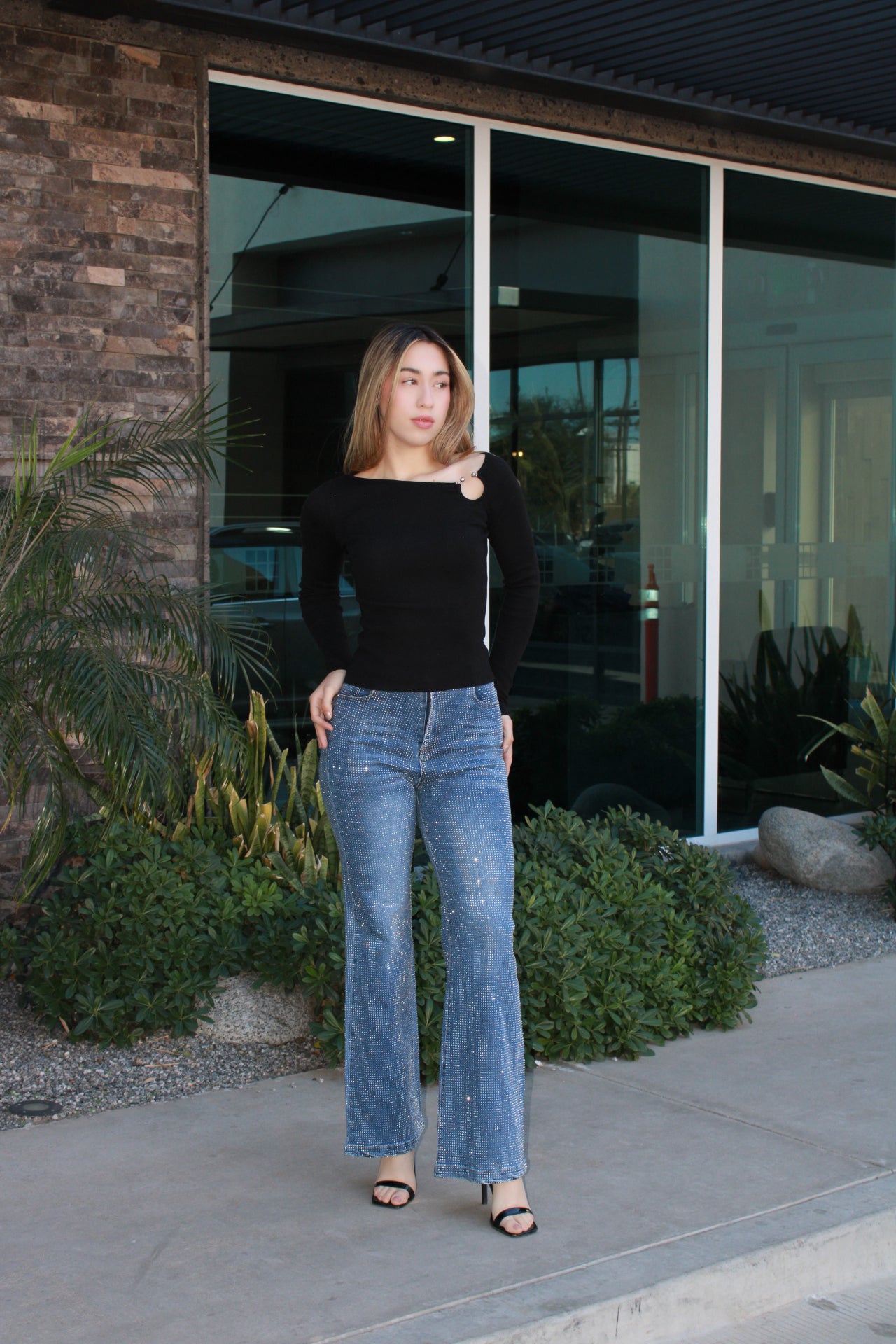 Jeans rectos de brillos #11605