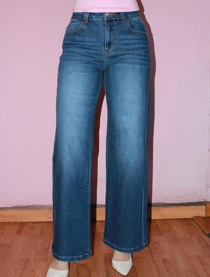 Jeans, azul, medio tiro, alto ancho #11754