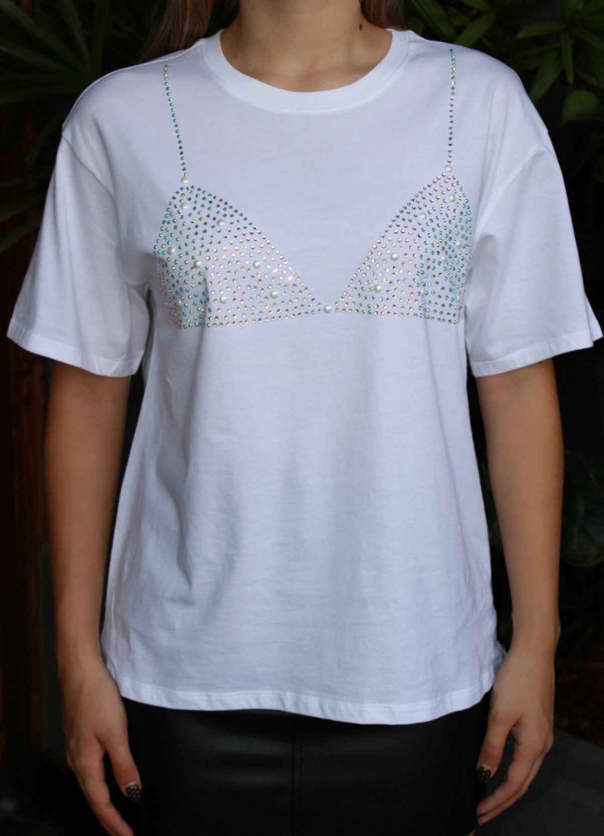 Camiseta blanca c bra de brillos #11486