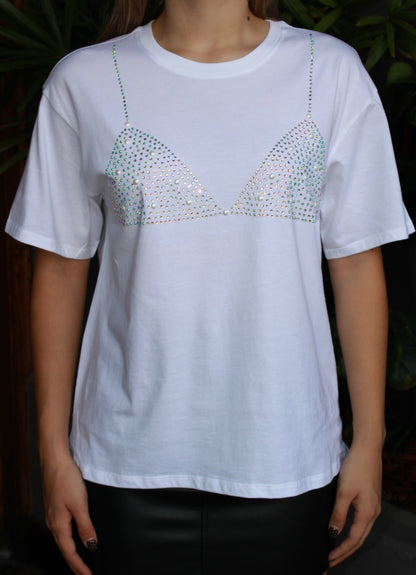 Camiseta blanca c bra de brillos #11486