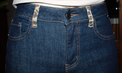 Jeans azul oscuro c animal print #11436