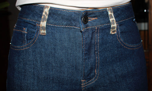Jeans azul oscuro c animal print #11436