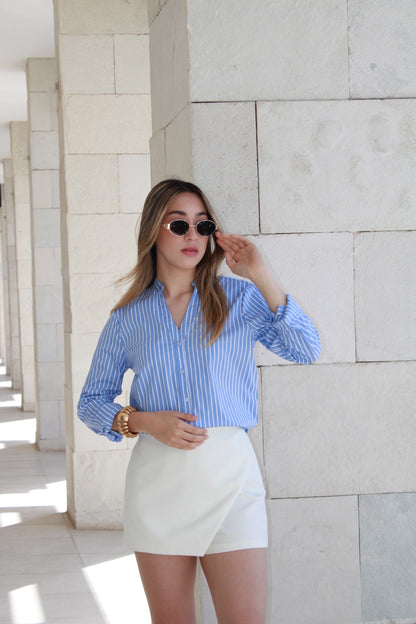 Camisa azul c rayas blancas #10104