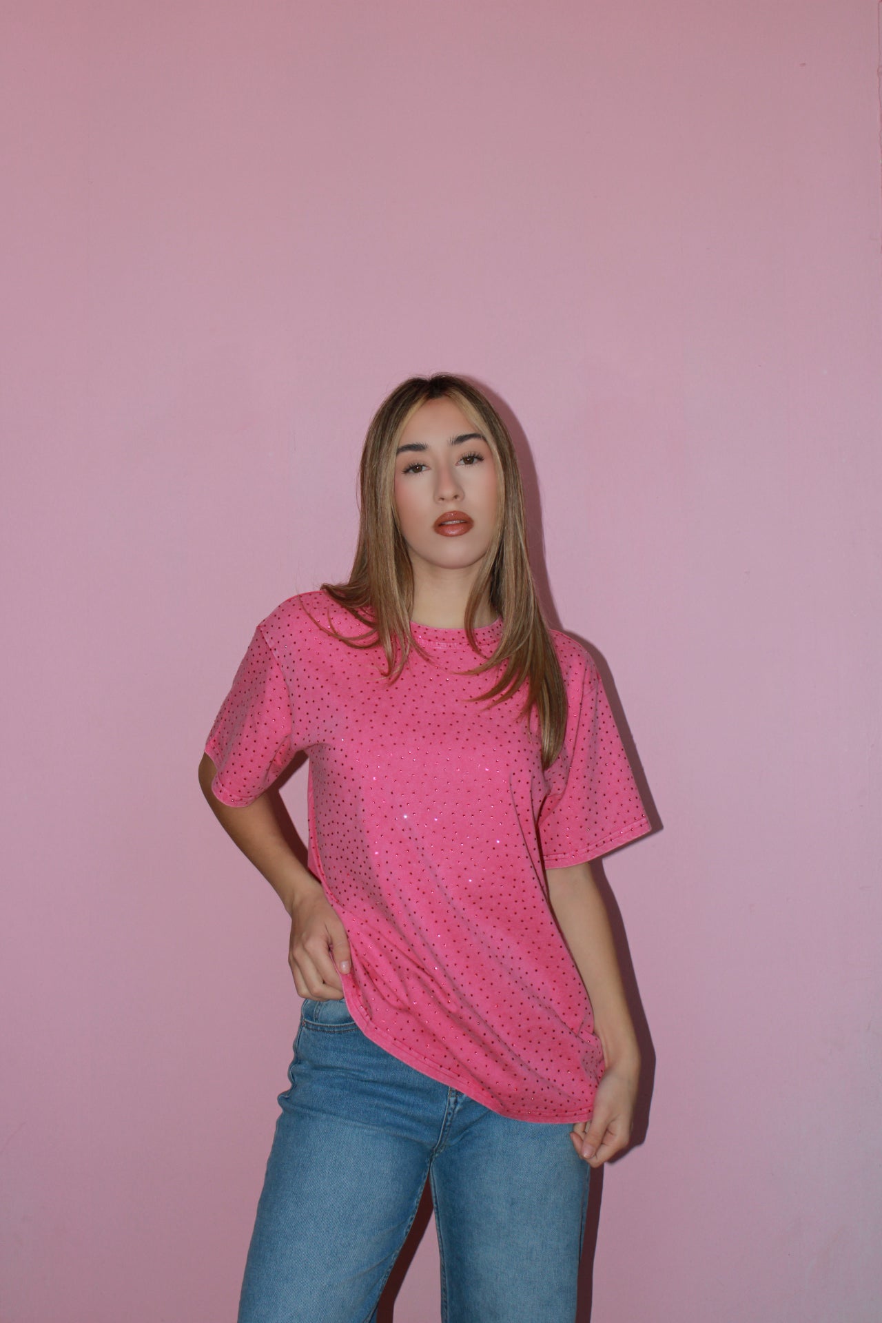 Camiseta rosa c brillos #11740