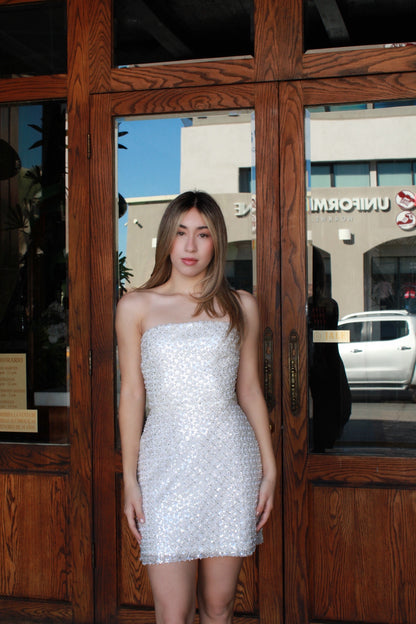 Vestido blanco strapless corto c brillos #11574