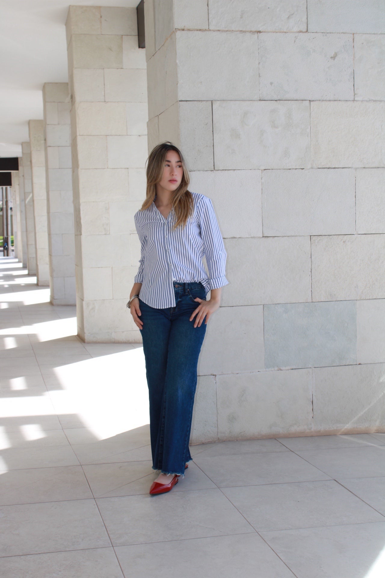 Camisa blanca c rayas azules #10103