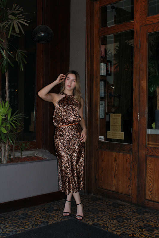 Blusa halter de animal print satin #11250