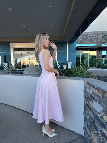 Vestido, Midi, rosa, pastel, sin mangas con vuelo #11719
