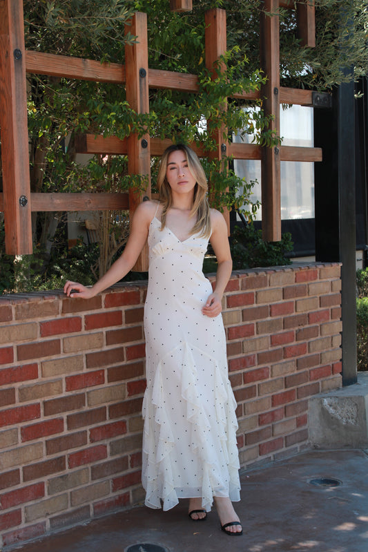 Vestido blanco c polka dots y Olanes #11293