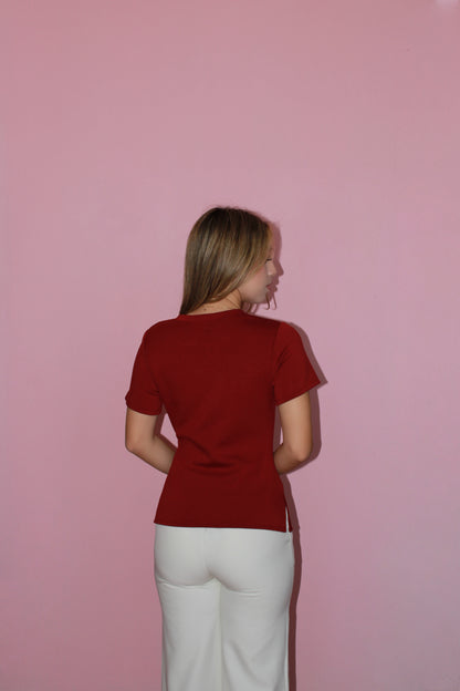 Camisa guinda con nudo ￼#11388