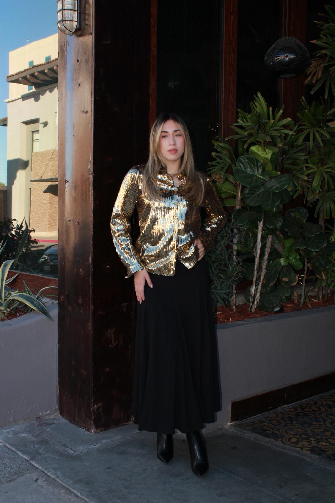 Blusa de botones lentejuelas dorada #11639