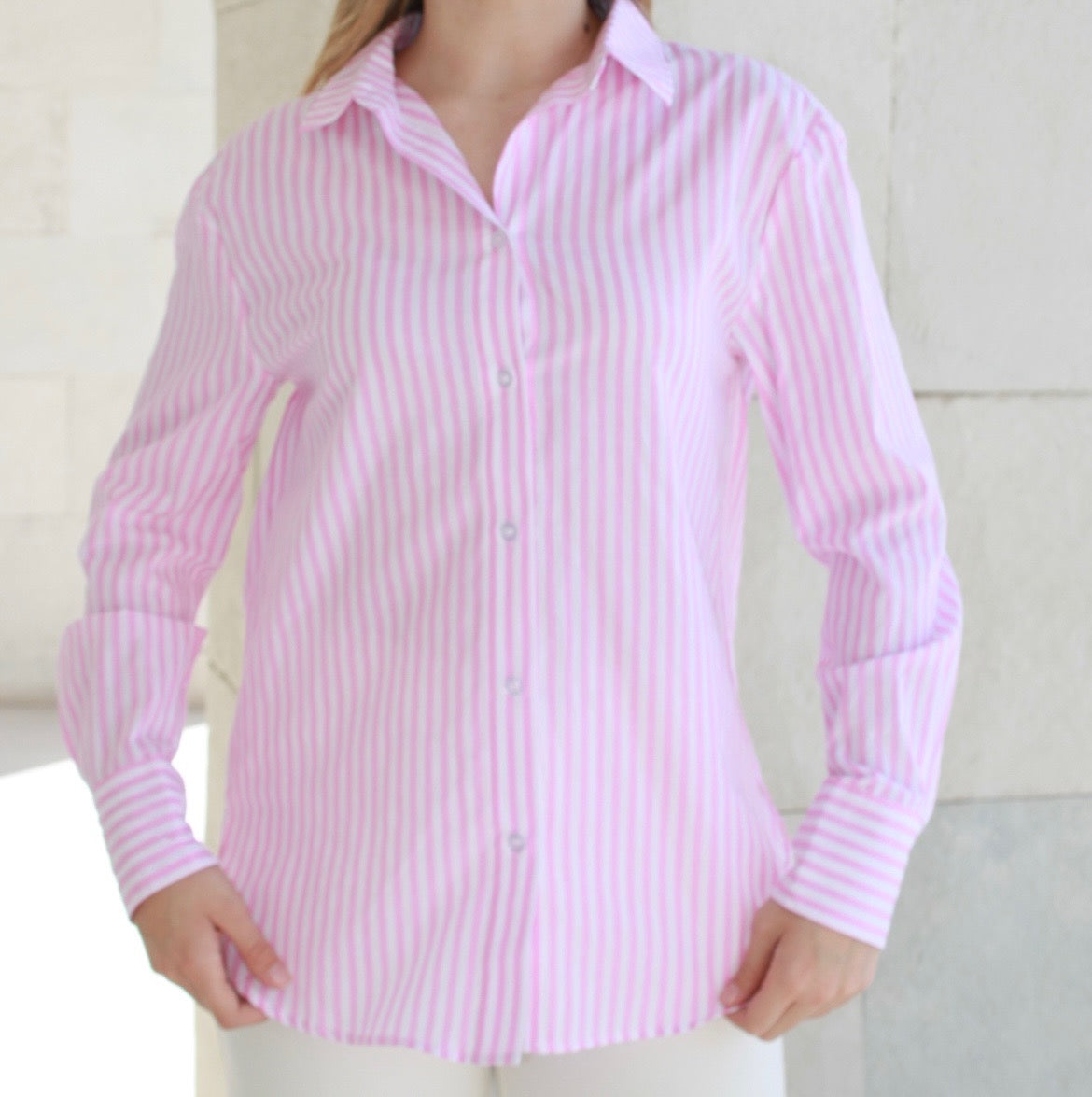 Camisa rayada rosa larga #10105