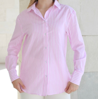 Camisa rayada rosa larga #10105