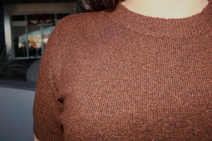 Blusa manga, corta de suéter café #11677￼