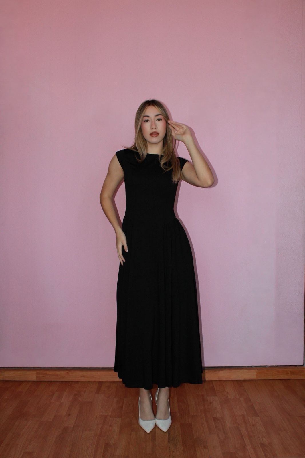 Vestido negro, Midi, corte medias, espalda, descubierta #11768