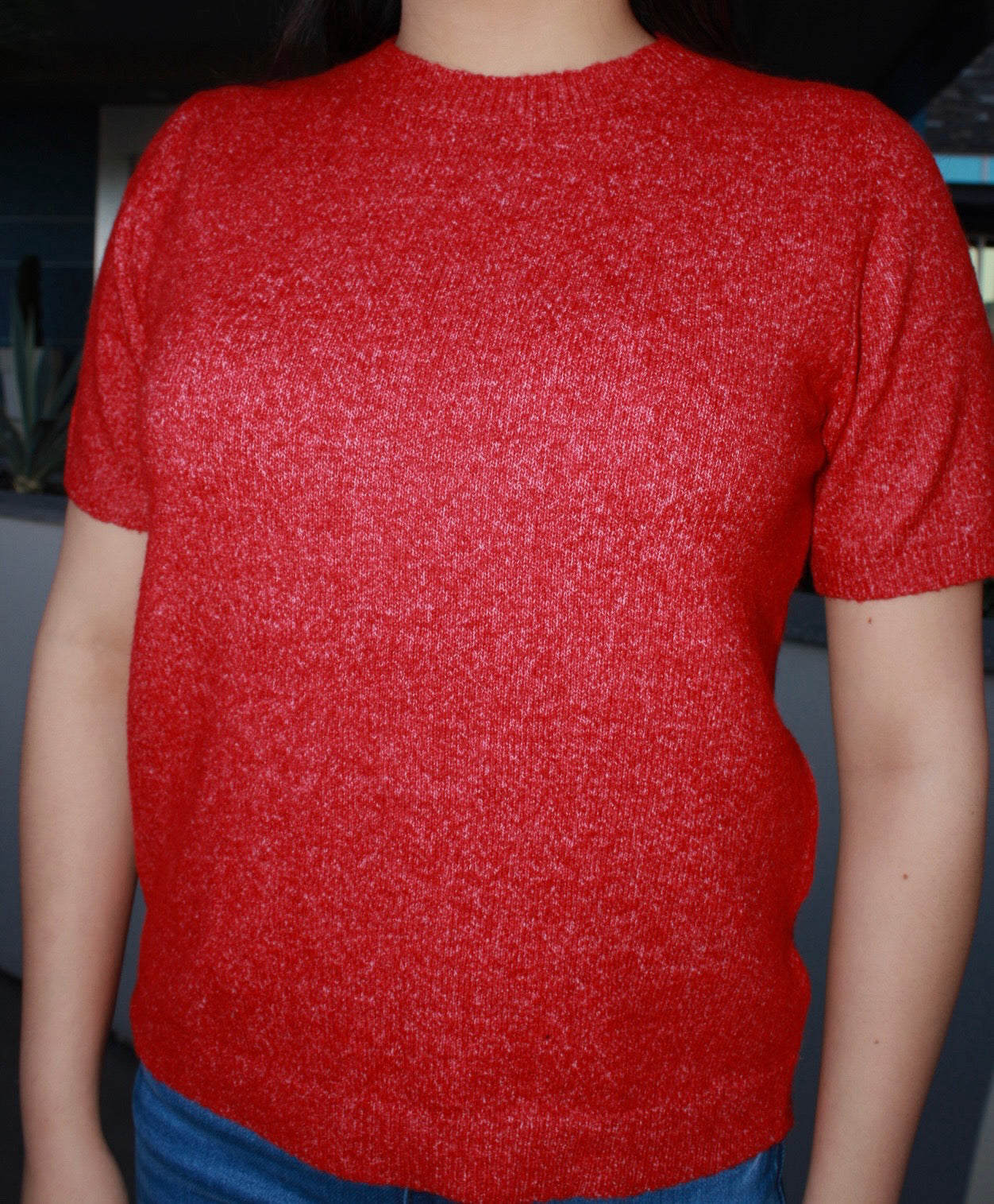 Blusa manga corta de suéter roja #11675