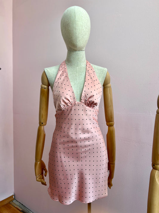Vestido rosa, polkadots, Halter corto #11932￼