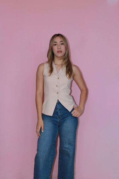 Chaleco color crema largo #11376