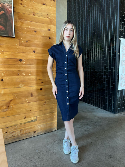 Vestido mezclilla con botones plateados #11845￼