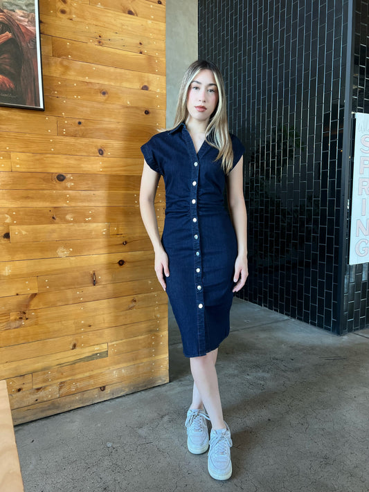 Vestido mezclilla con botones plateados #11845￼