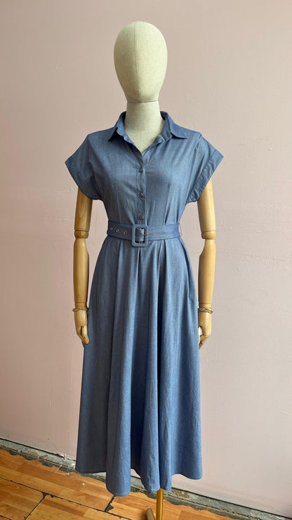 Vestido midi de mezclilla con cinto #11938