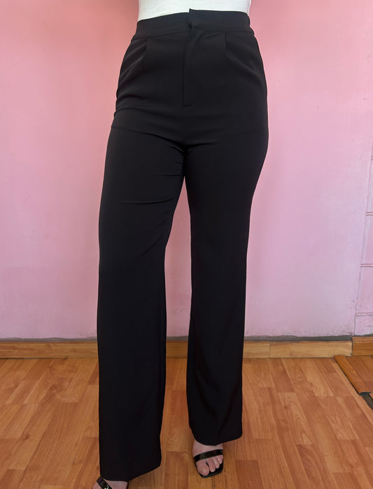 Pantalón de vestir negro con gancho y elástico #11337