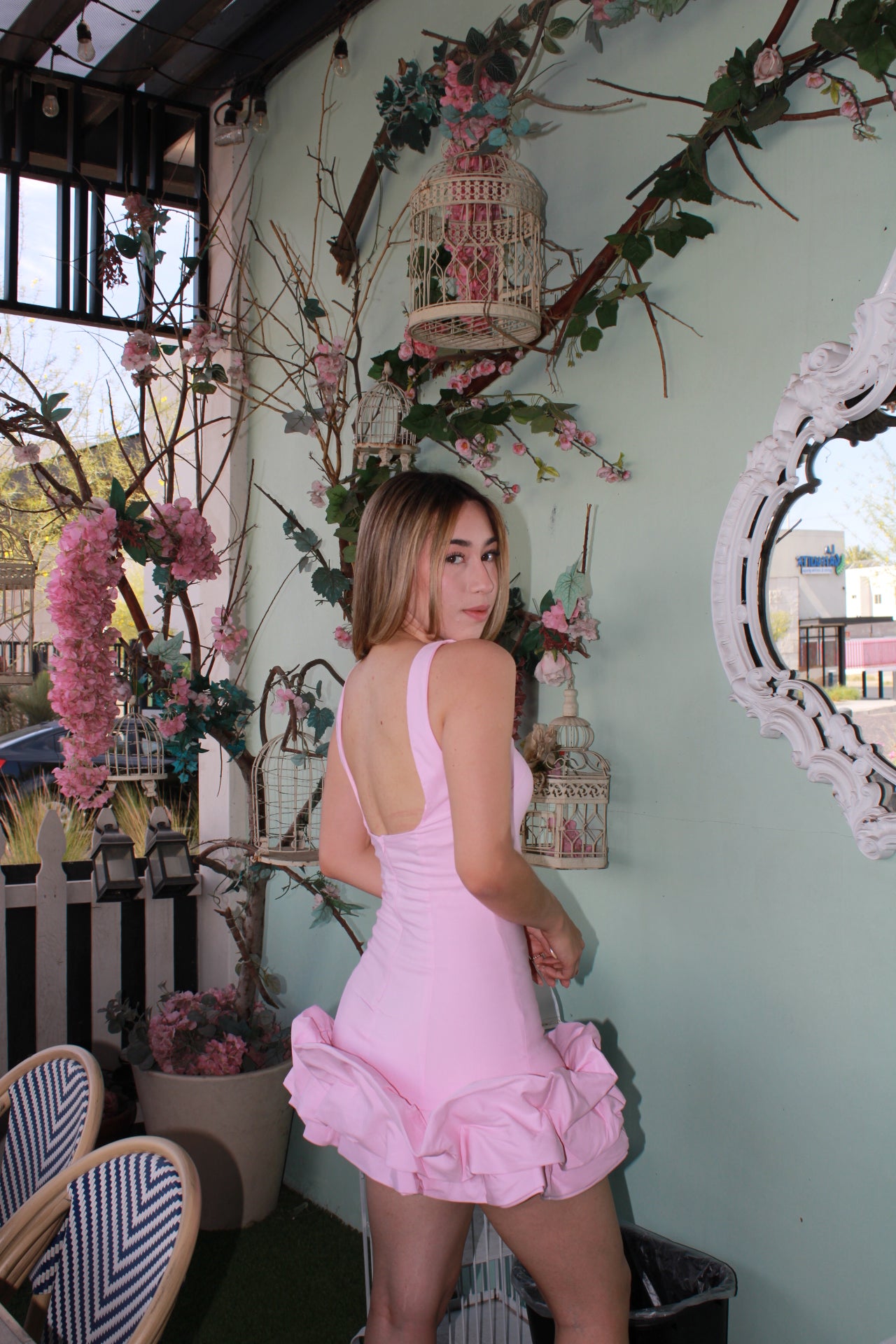 Vestido rosa corto bombacho de abajo #11187